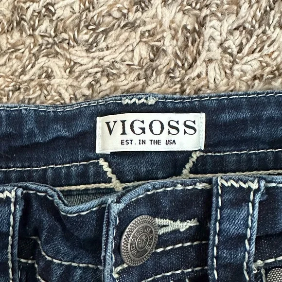 Vigoss Dark Wash Skinny Jeans with White Trim Details size 2 - Picture 4 of 8